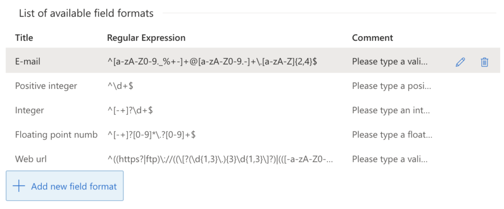 You can also create your own field format by clicking &ldquo;+Add new field format&rdquo; button.