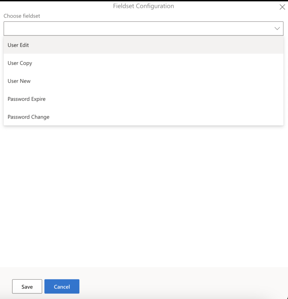 Selecting a fieldset from the drop-down menu before saving the web part configuration