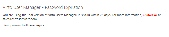 Password Expiration web part showing no expiration date is set for the password