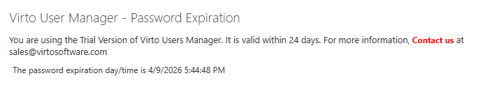 Password Expiration web part showing the date when the user’s password expires